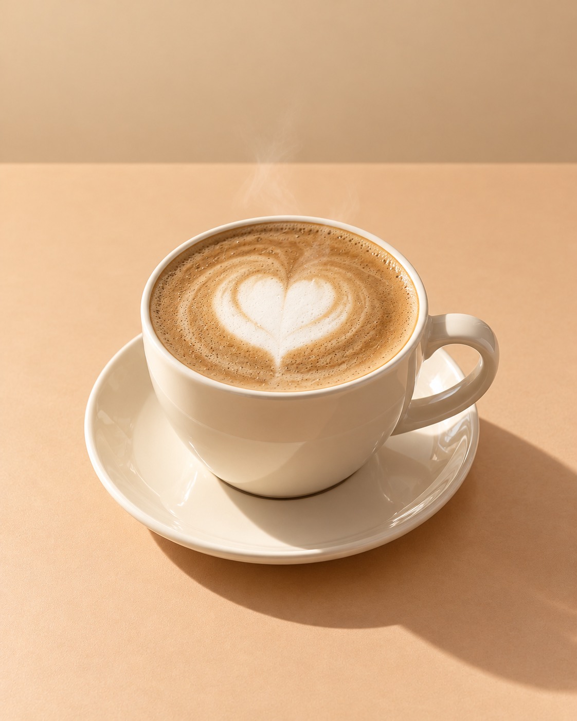 Hot hojicha latte in an ivory cup